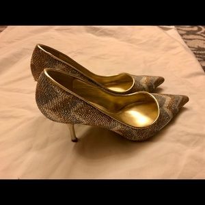 golden sparkling shoes with bedazzled diamonds